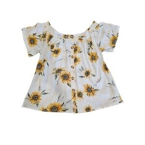 Womens 0X Maurices Off Shoulder Top Ivory Sunflower Faux Botton Floral Boho